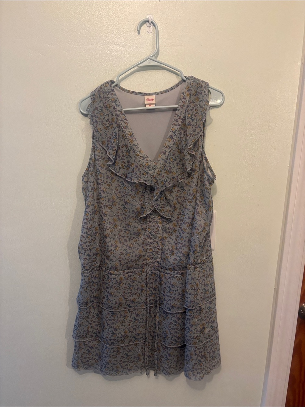 Mossimo Supply Co. Light Blue Floral Ruffle V-Neck Mini Dress